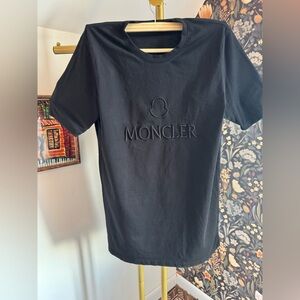 Men's Moncler Embroidered Black Logo T-shirt - Size XL - EUC